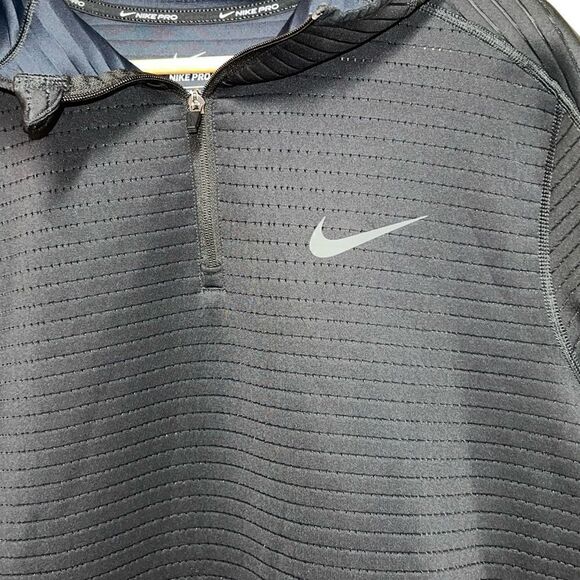 Nike Pro CQ8343-010 Short Sleeve 1/4-Zip Hoodie Black Sz L - Picture 5 of 12